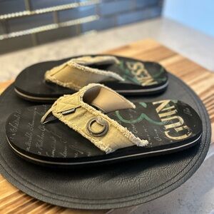 Guinness Tan and Black Flip Flops with Metal Ring Detail